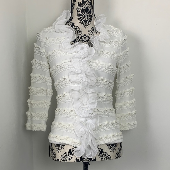 Vintage Frank Lyman White Ruffle Top - Picture 1 of 5